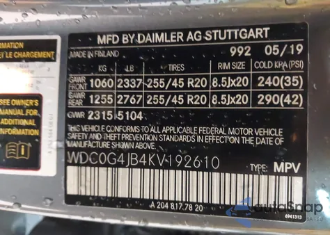2019 Mercedes-Benz Glc 300 from USA, damaged, VIN WDC0G4JB4KV192610